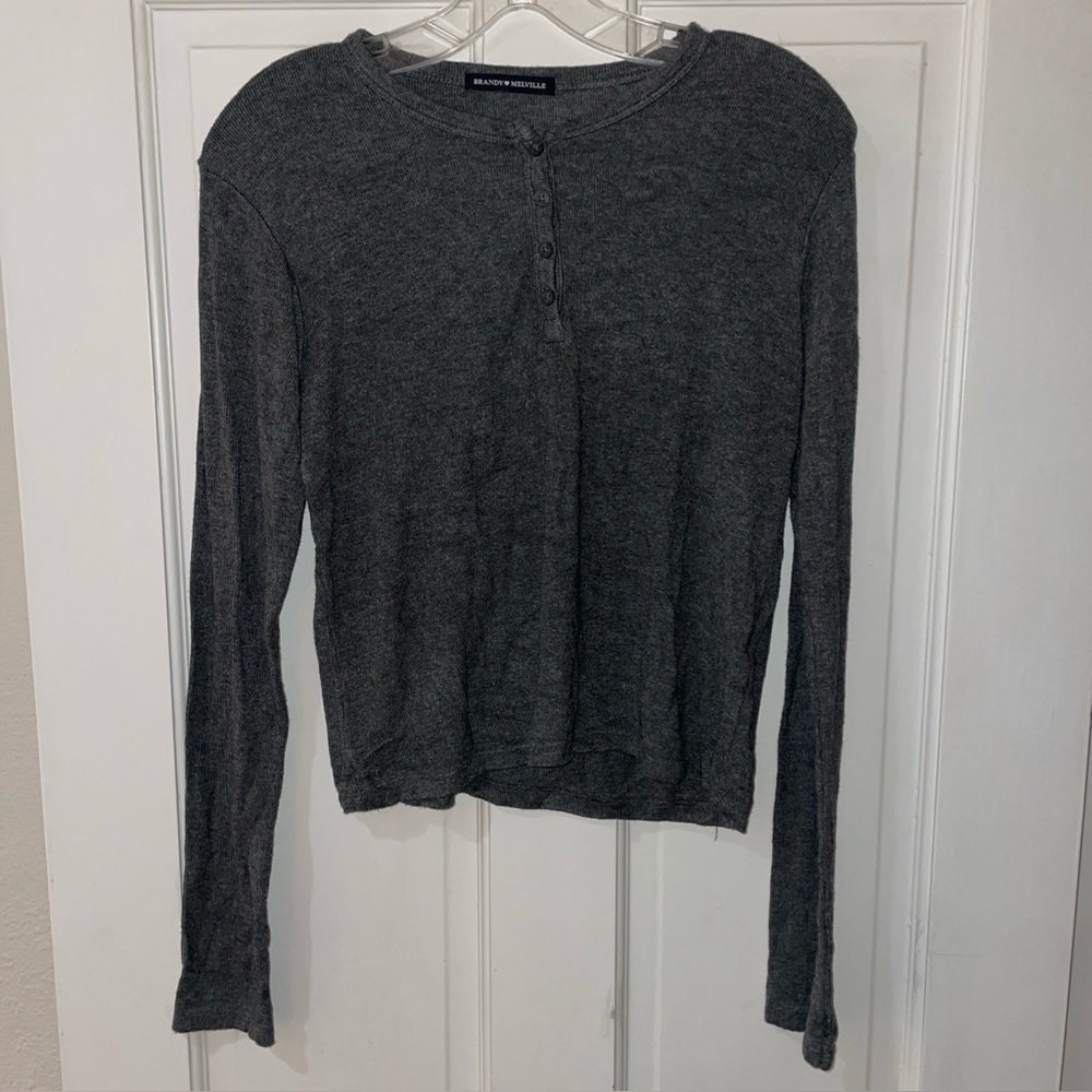 Brandy Melville Gray Ribbed Henley Top